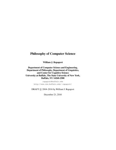 Philosophy of Computer Science: An Introductory Course